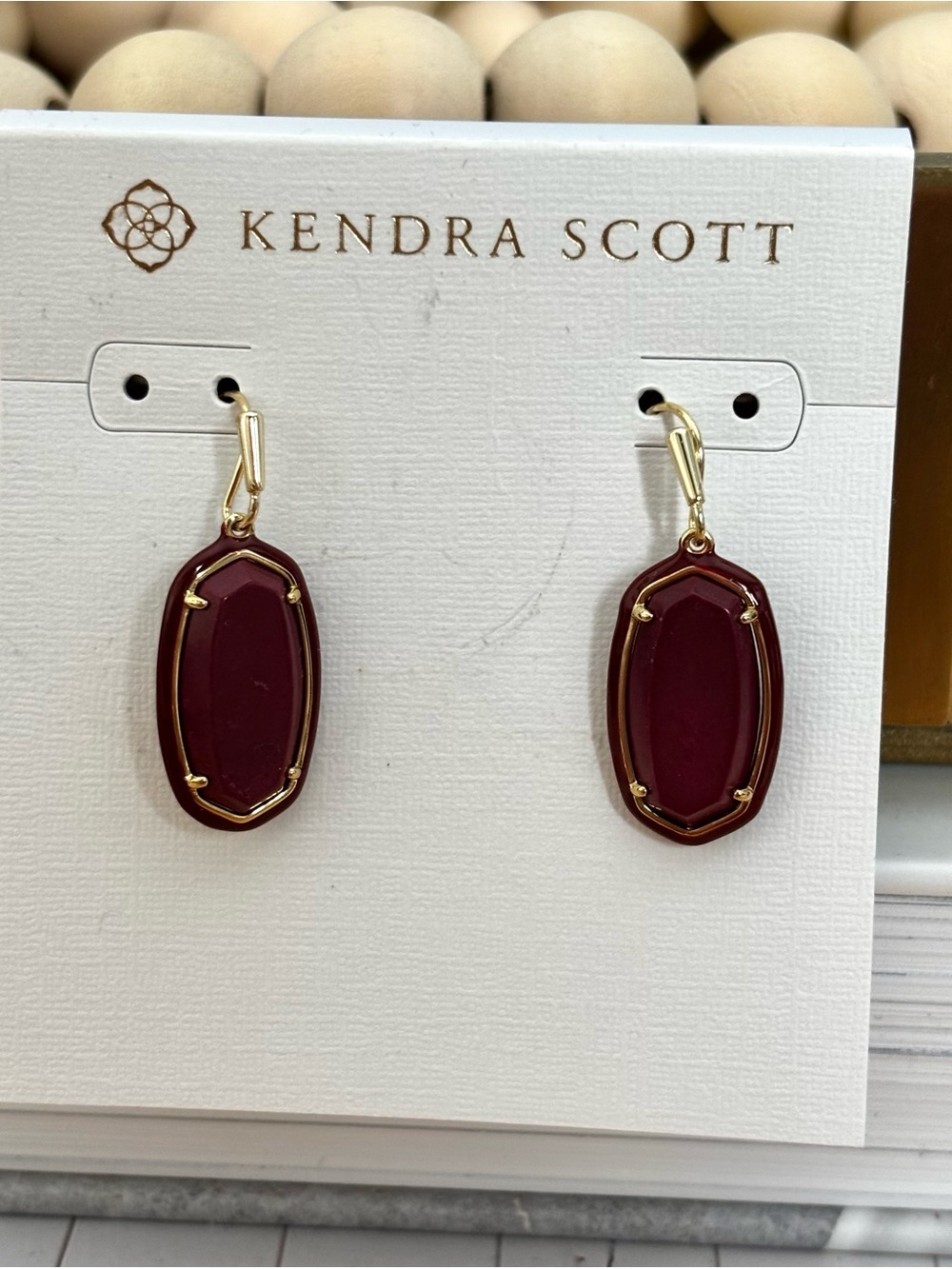 Kendra Scott gold maroon magnesite dani enamel frame drop